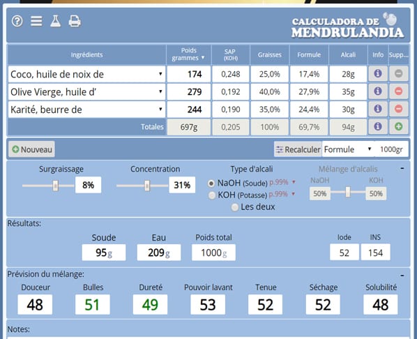 calculateur de saponification : mendrulandia